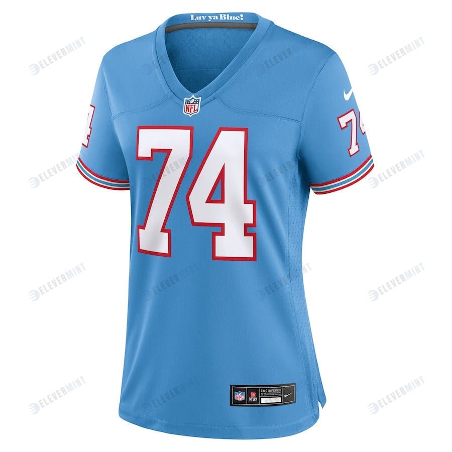Bruce Matthews 74 Tennessee Titans Oilers Throwback Alternate Game Women Jersey - Light Blue