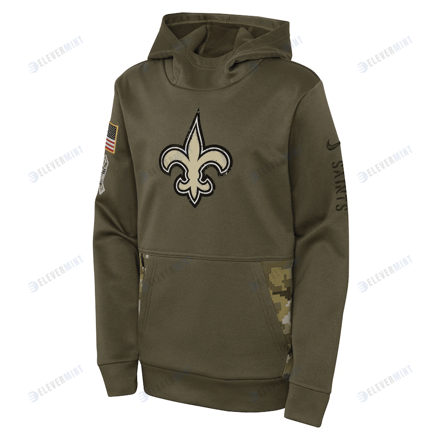 New Orleans Saints Youth 2022 Salute To Service Performance Pullover Hoodie - Olive