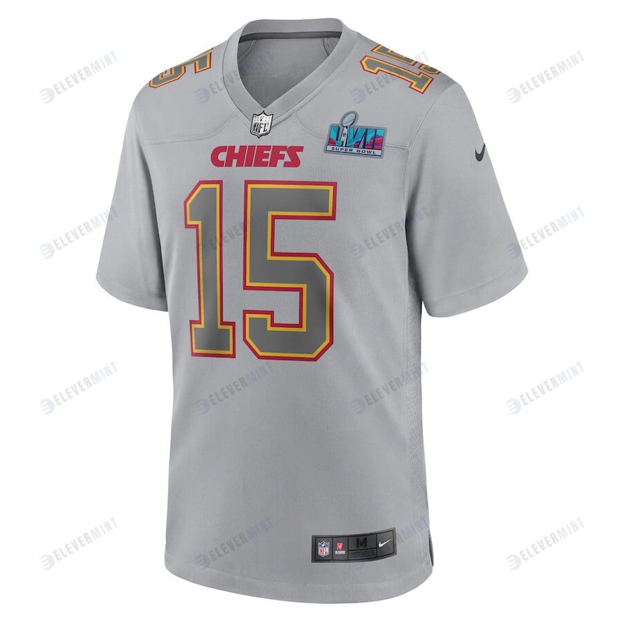 Patrick Mahomes 15 Kansas City Chiefs Youth Super Bowl LVII Patch Atmosphere Fashion Game Jersey - Gray
