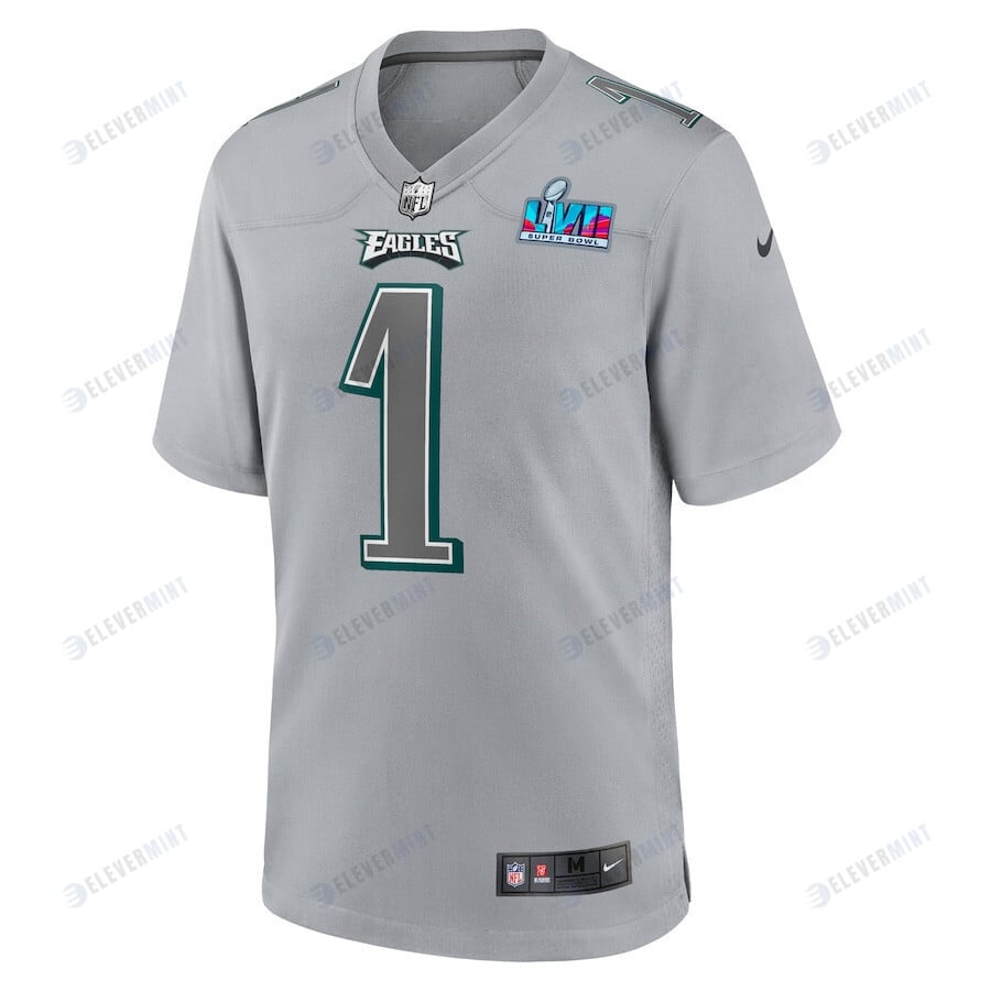 Jalen Hurts 1 Philadelphia Eagles Youth Super Bowl LVII Patch Atmosphere Fashion Game Jersey - Gray