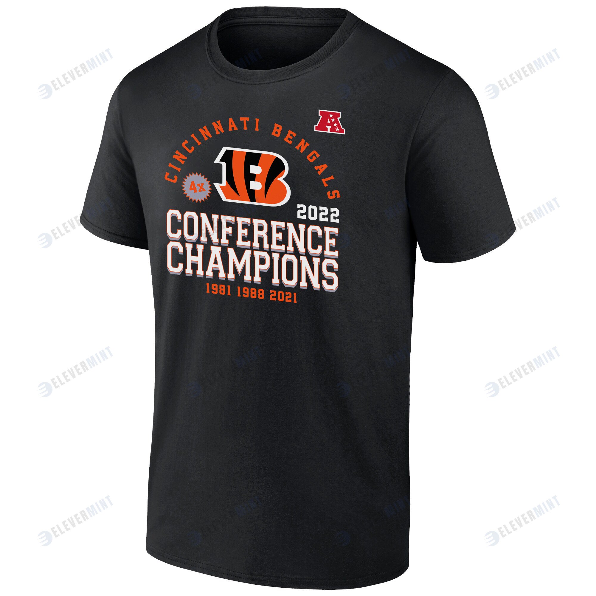 Cincinnati Bengals 2022 Four-Time AFC Conference Champions T-Shirt - Black