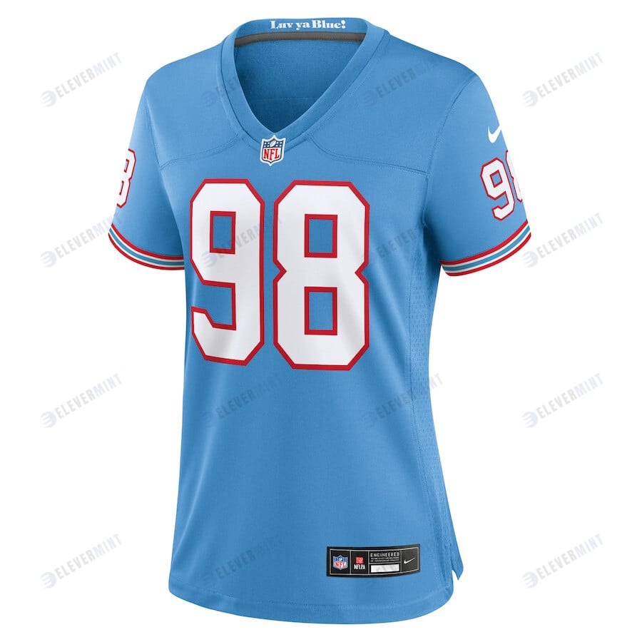 Jeffery Simmons 98 Tennessee Titans Oilers Throwback Alternate Game Women Jersey - Light Blue