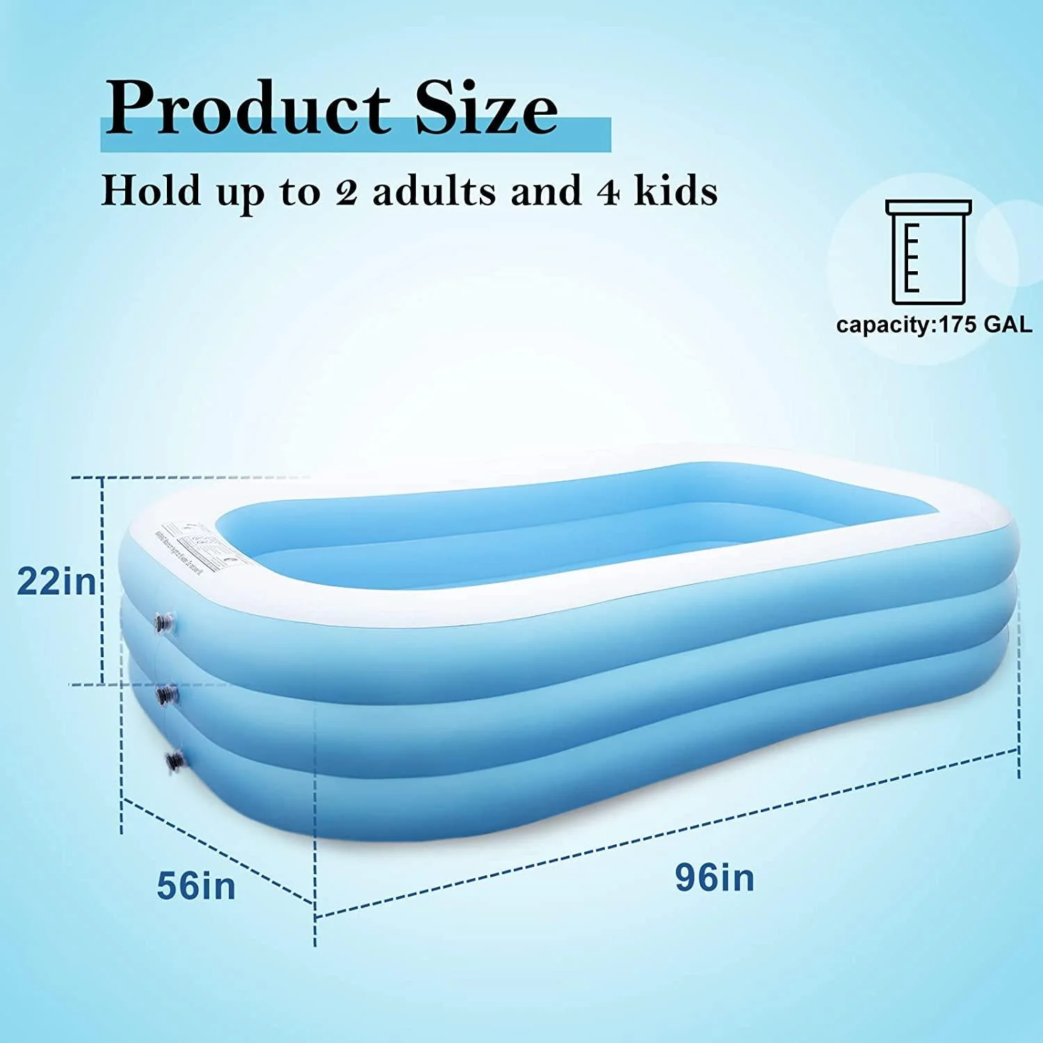 Decorlife 8ft Inflatable Swimming Pool - 96 x 56 x 22 , Rectangular Blow Up Pool for Family Fun, Easy to Inflate and Store, Sky Blue