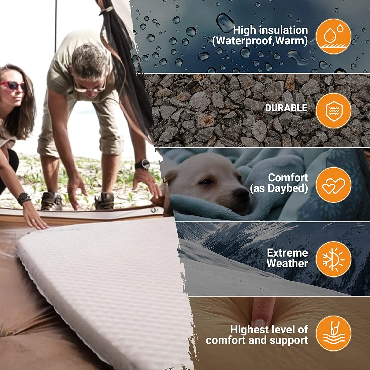 KingCamp Thicked Self-Inflating Sleeping Pad 2 Person Insulated Air Camping Mattress Camping Mat 78” x 51.2”