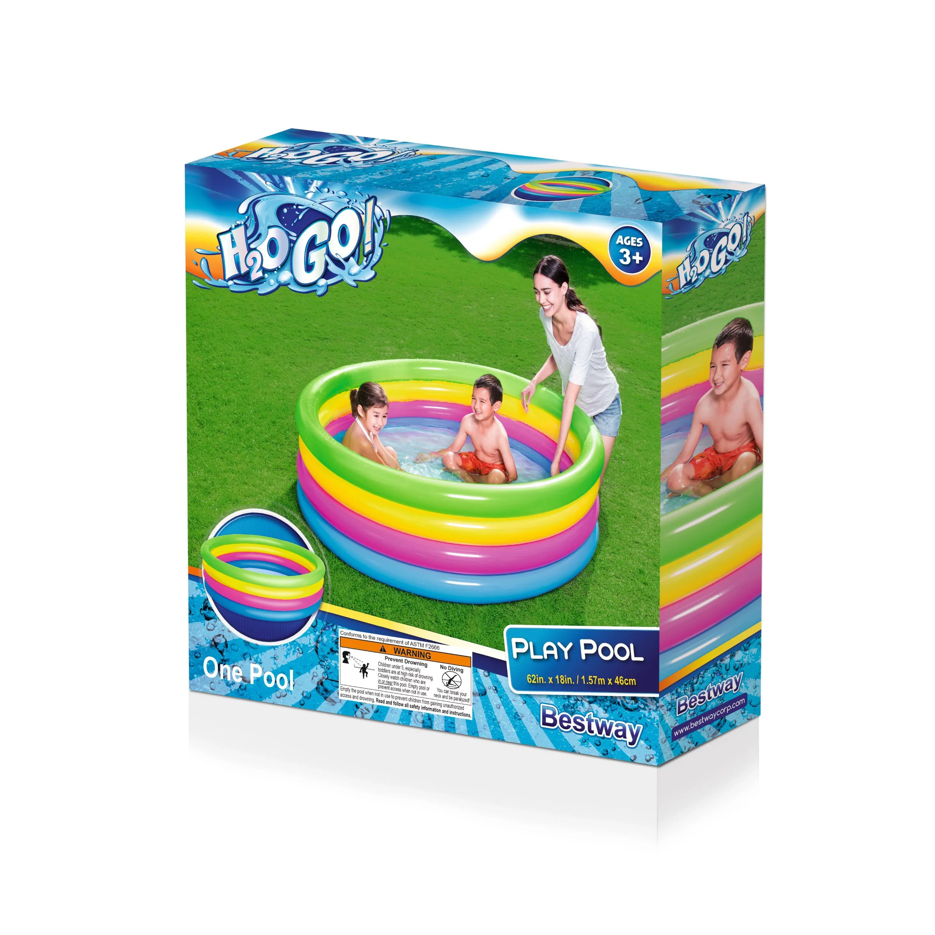 H2OGO! Inflatable Rainbow Play Kids Swimming Pool, Round, Inflatable & Kiddie Pools
