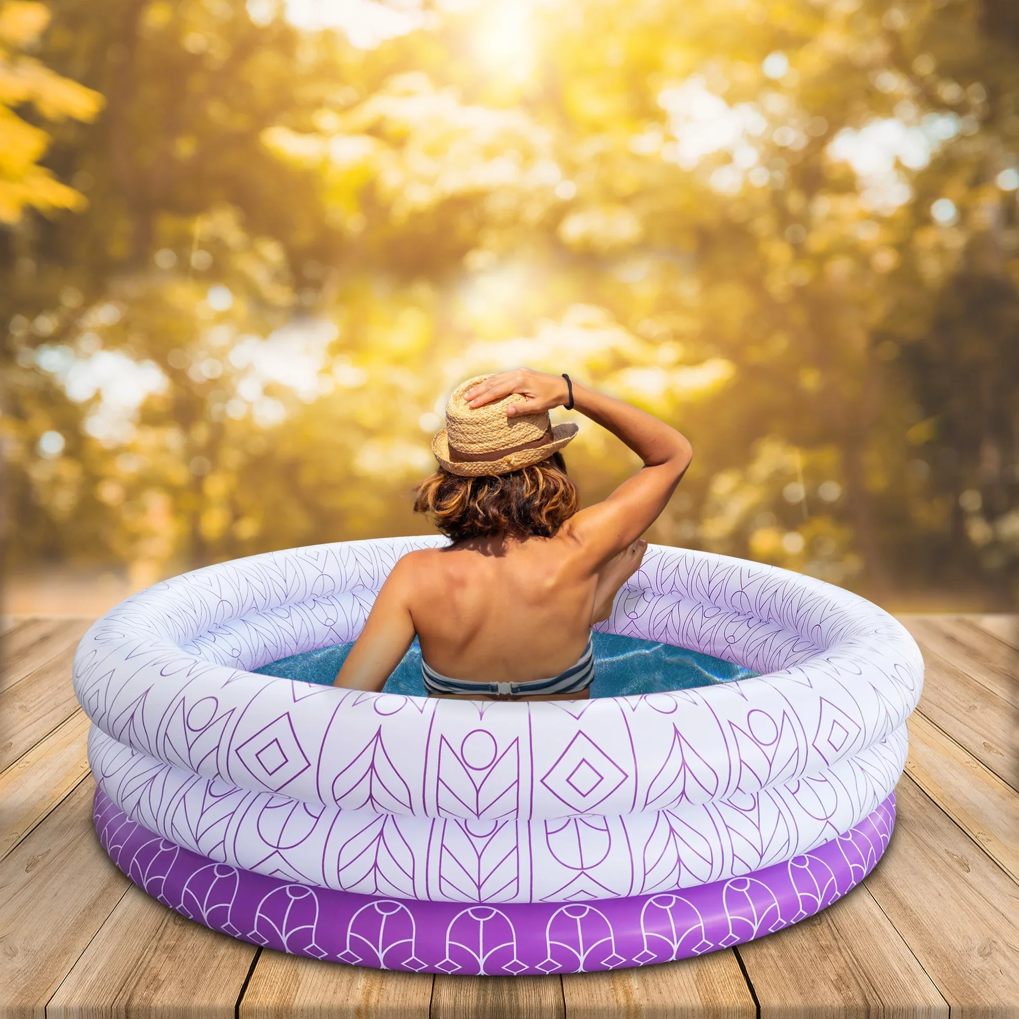 Summer Club Inflatable 5.5ft 3 Ring Adult Pool- Spec of Purple Aztec Print