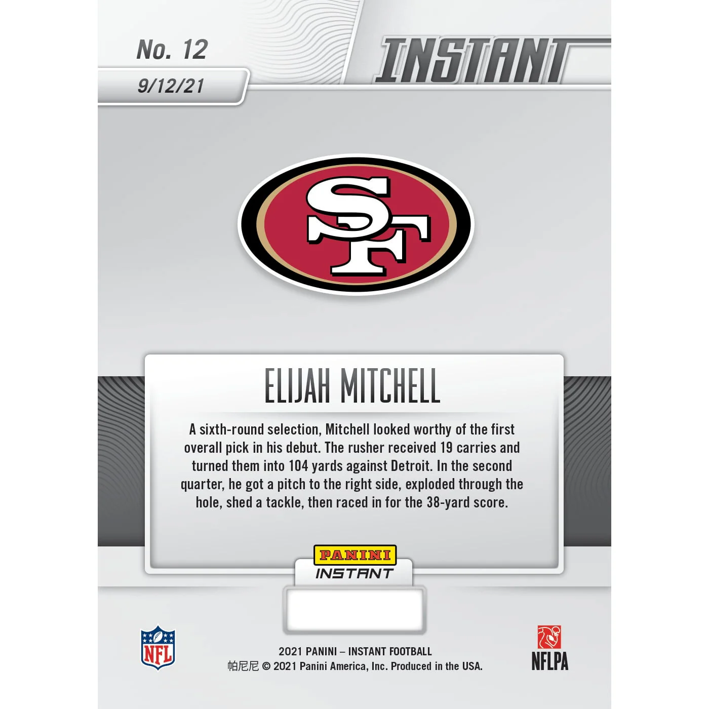 Elijah Mitchell San Francisco 49ers Fanatics Exclusive Parallel Panini Instant NFL Debut Single Rookie Trading Card -