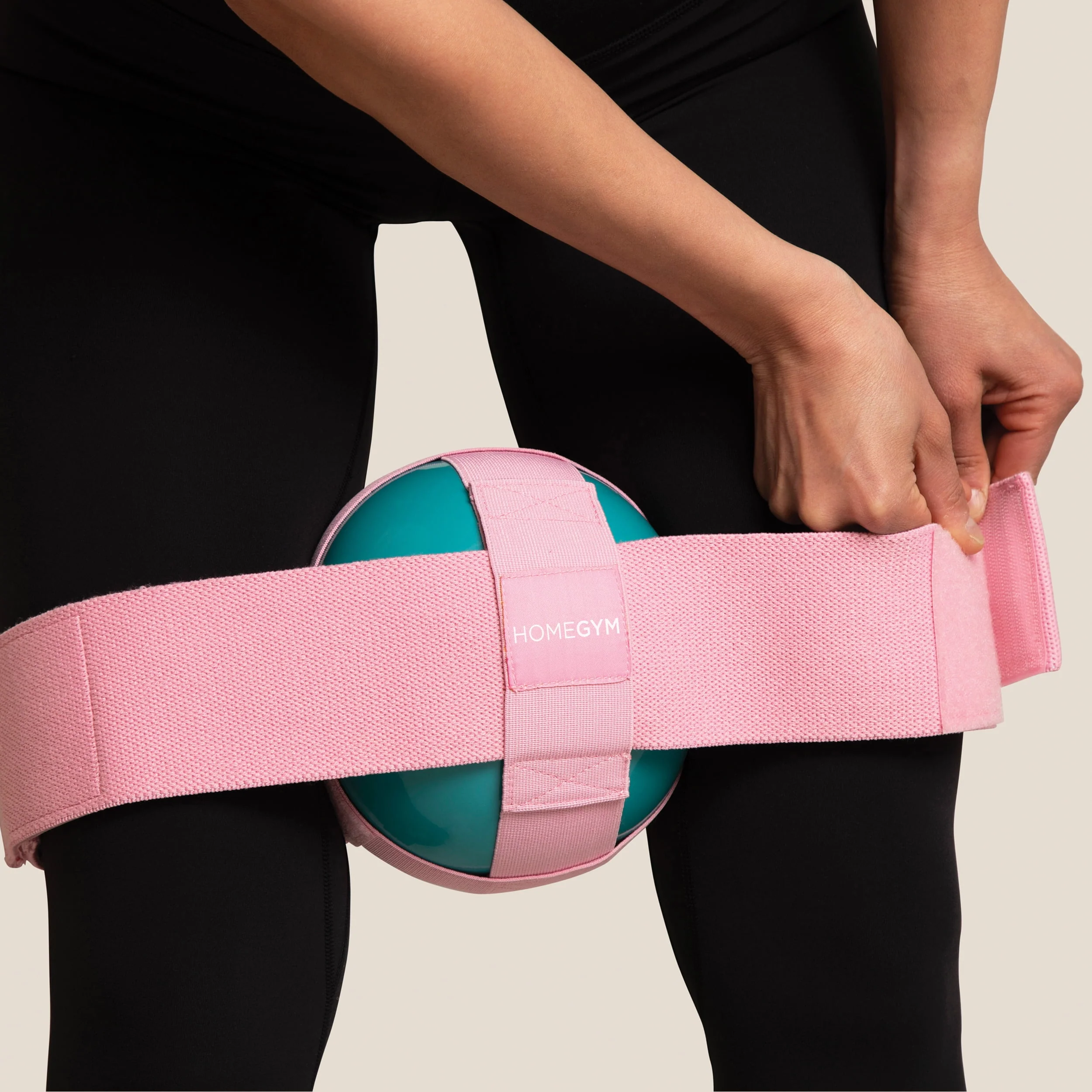HomeGym Exercise Thigh Toner Adjustable Inflatable 3lb Rubber Workout Ball with Pump Carry Bag, Teal Pink