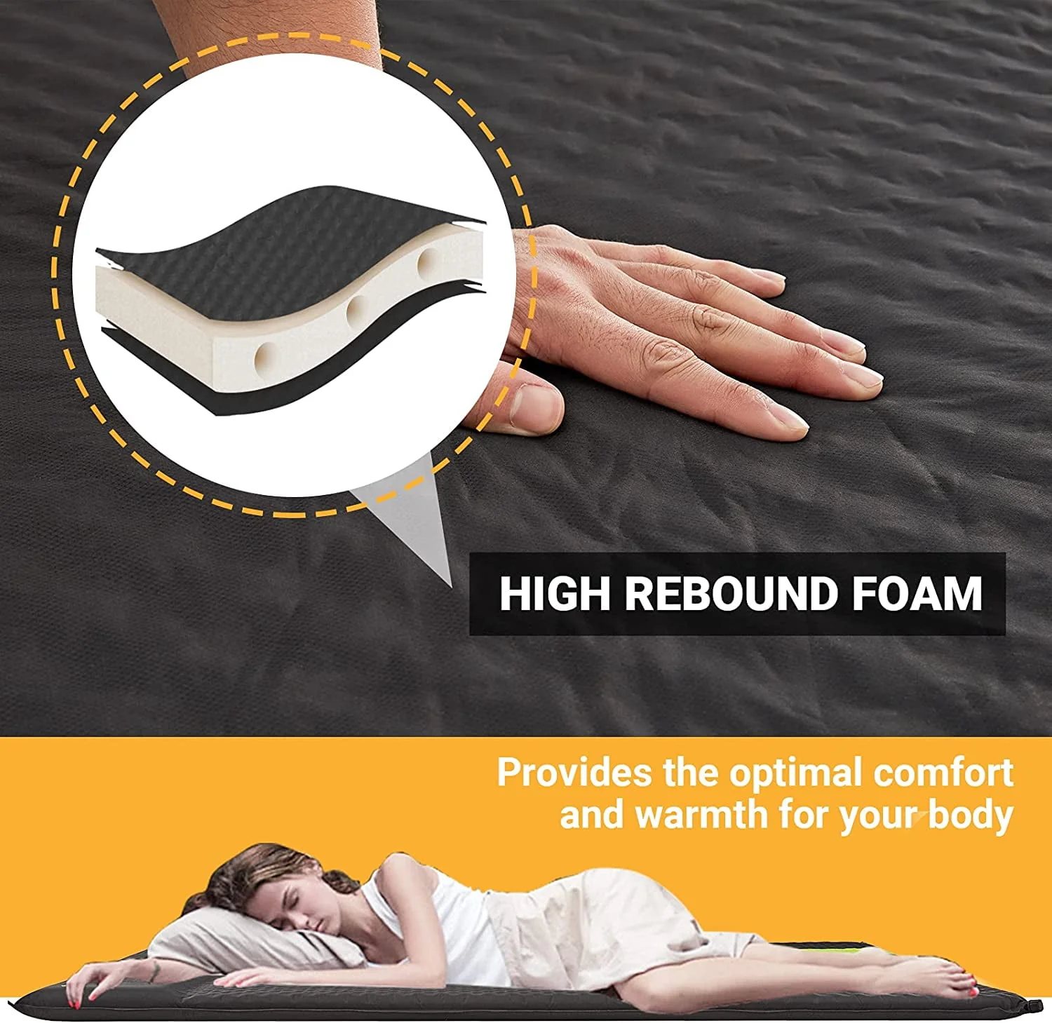 FUNDANGO Camping Sleeping Pad Double Self Inflating Air Mattress  for 2 Persons,77.9 × 51.2 ×2.7 in,Black