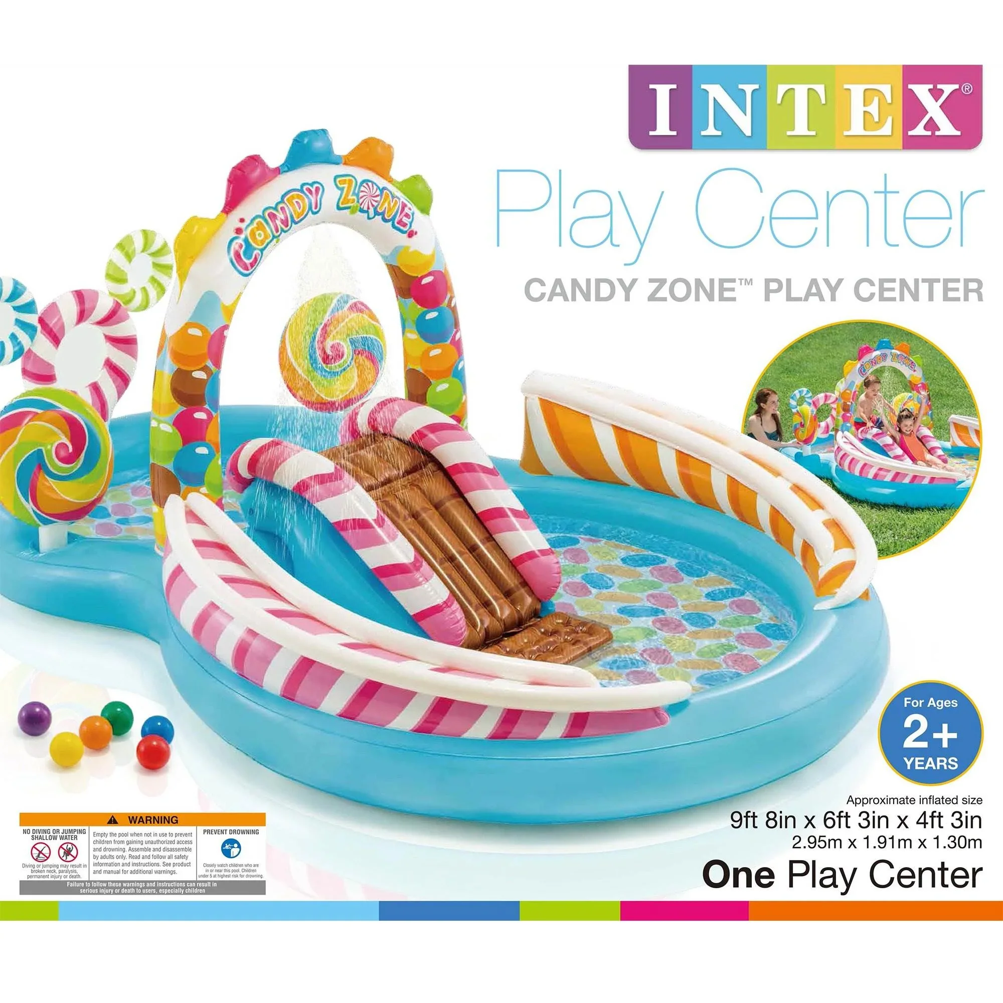 Intex Kids Inflatable Candy Zone Swim Play Center Kids Splash Pool w/ Waterslide
