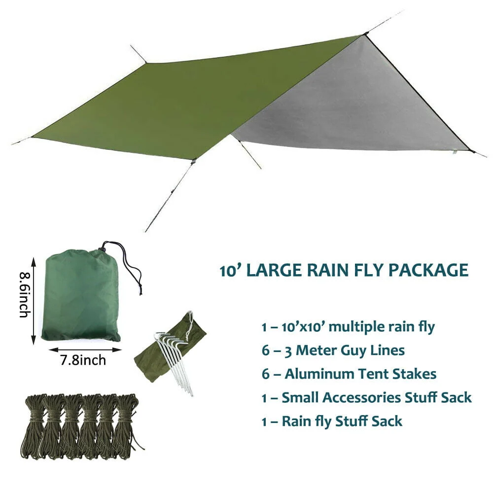 IC ICLOVER Camping Hammock with Mosquito Net and Rainfly Cover Tarp Fall, Portable Double Nylon Parachute Hammock Tent Rainfly Set for Backpacking Hiking Travel Yard Beach Outdoor Activities Green