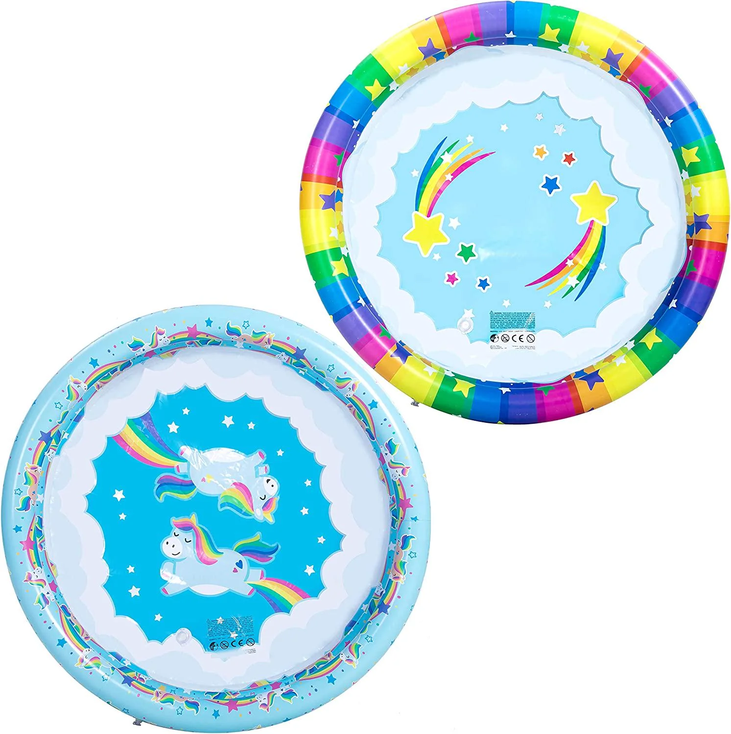 2 Pack 45'' Unicorn Rainbow and Rainbow Inflatable Kiddie Pool Set Family Swimming Pool