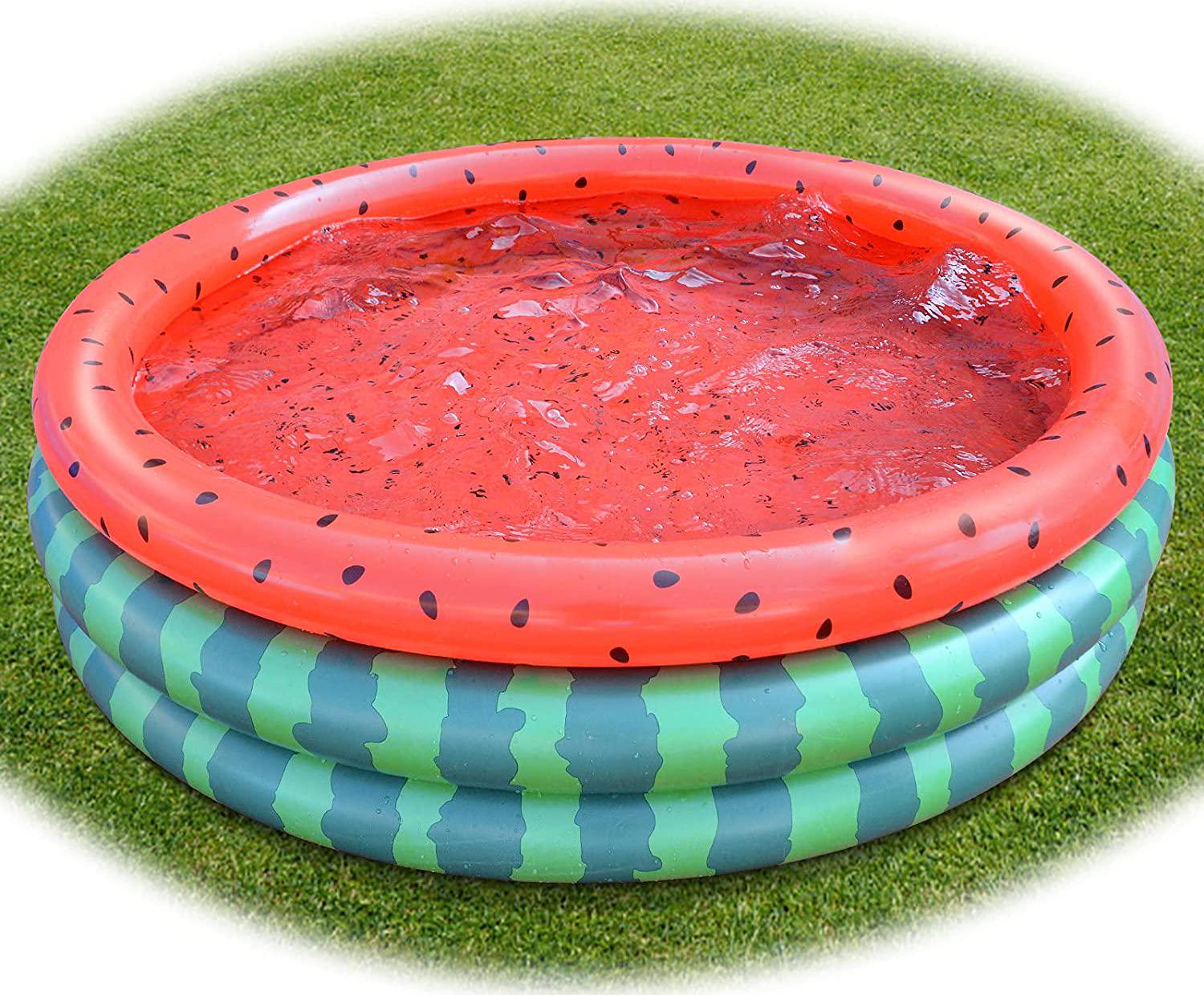 47 x 47 x 12 Inflatable Kiddie Pools 3 Ring Watermelon Plastic Paddling Pool Baby Swimming Pool for Toddler Backyard Garden Outdoor