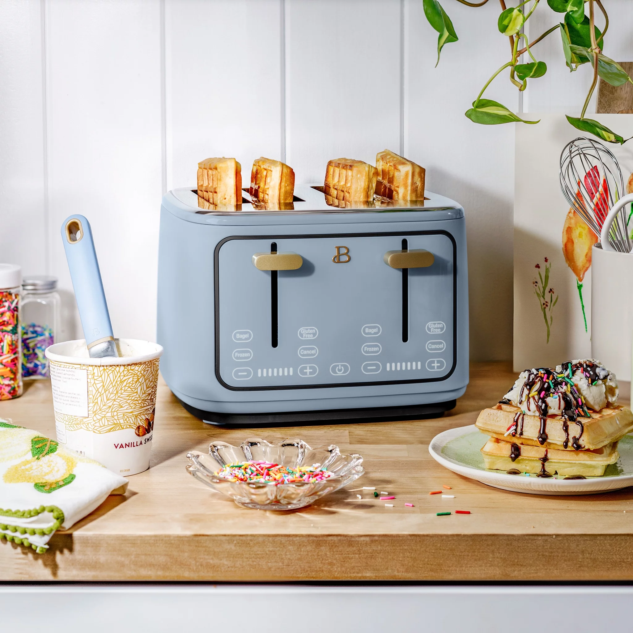 Beautiful 4-Slice Toaster with Touch-Activated Display, Cornflower Blue by Drew Barrymore