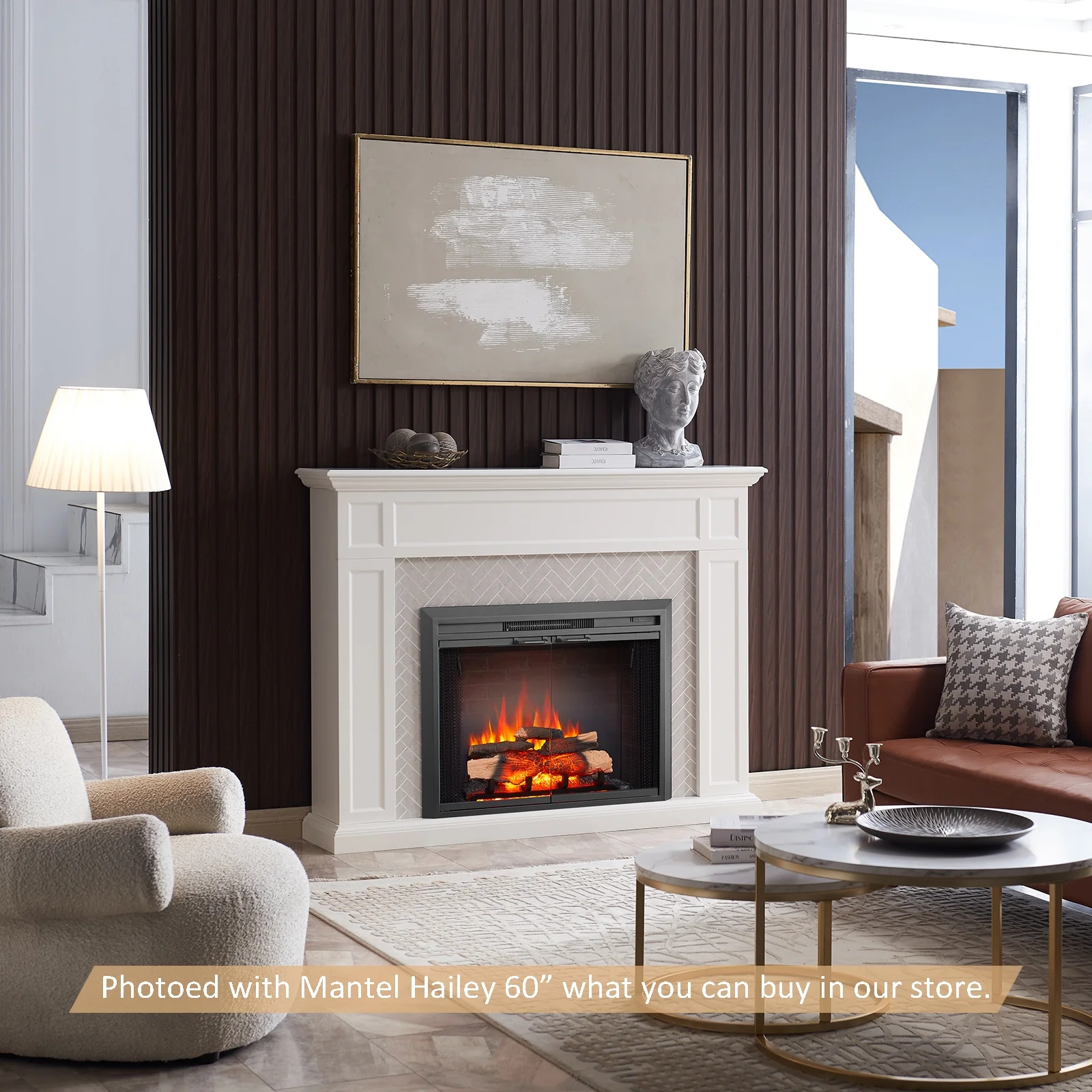 Aubin 35 Inches Wide Electric Fireplace Insert Adjustable Fire Color Flames & Fire Cracking Sound (DF264A)