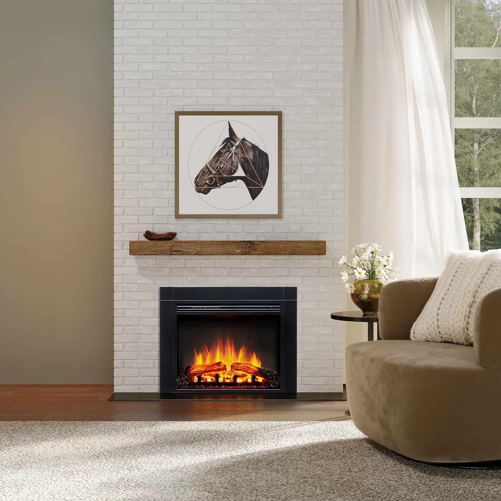 Leo 28 Inches Wide 22 Inches Height Electric Fireplace Insert with Adjustable Fire Color Flames & Fire Cracking Sound (DF321B)