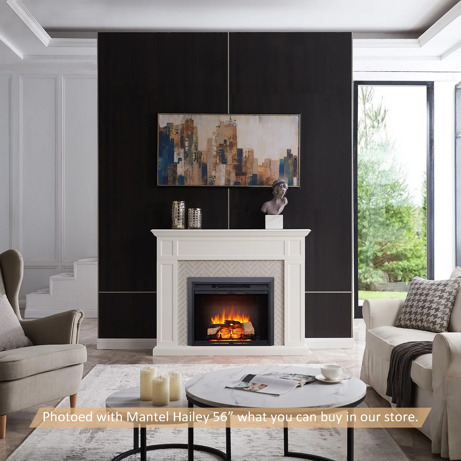 Aubin 30 Inches Wide Electric Fireplace Insert Adjustable Fire Color Flames & Fire Cracking Sound (DF263A)