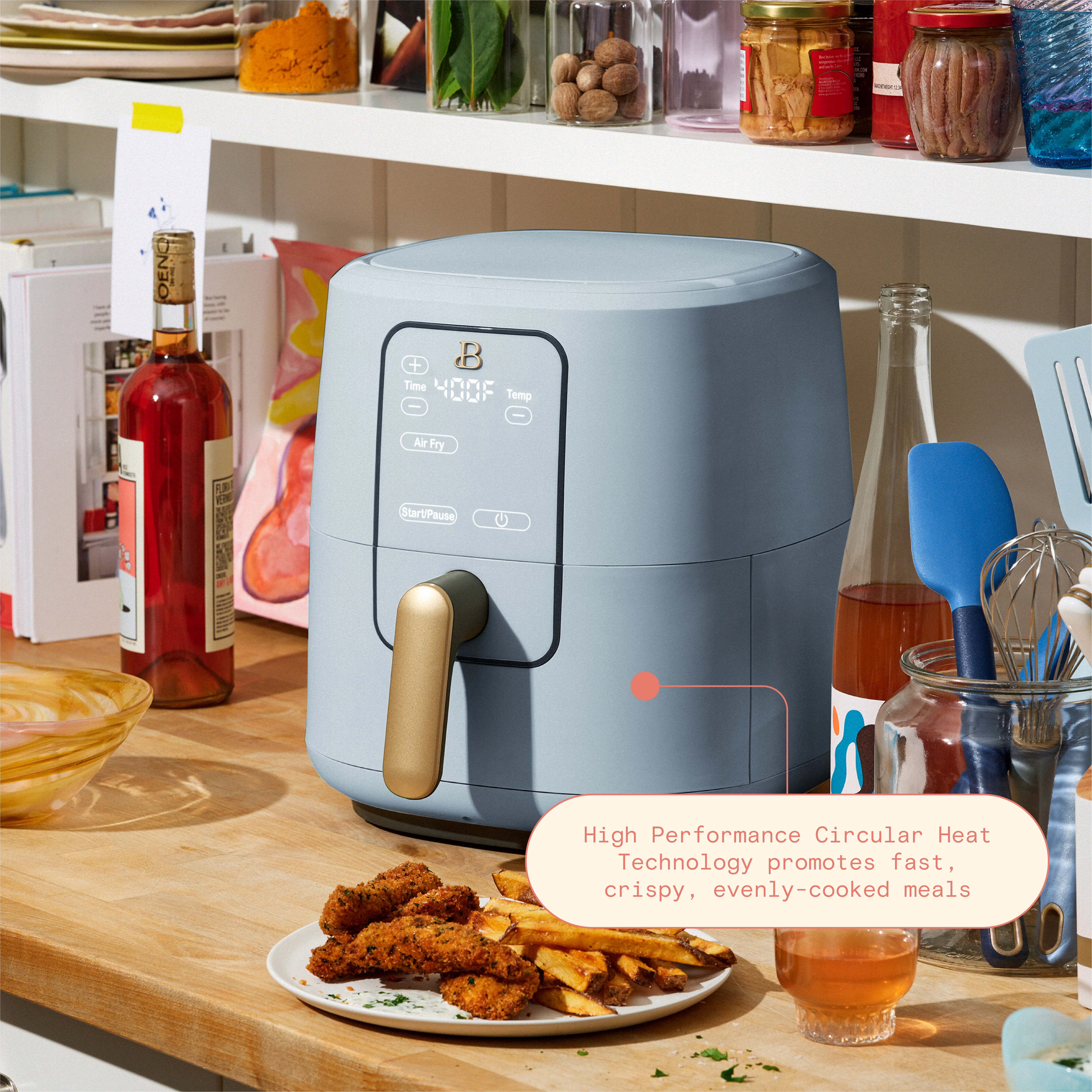 Beautiful 6 Qt Air Fryer with TurboCrisp Technology and Touch-Activated Display, Cornflower Blue by Drew Barrymore