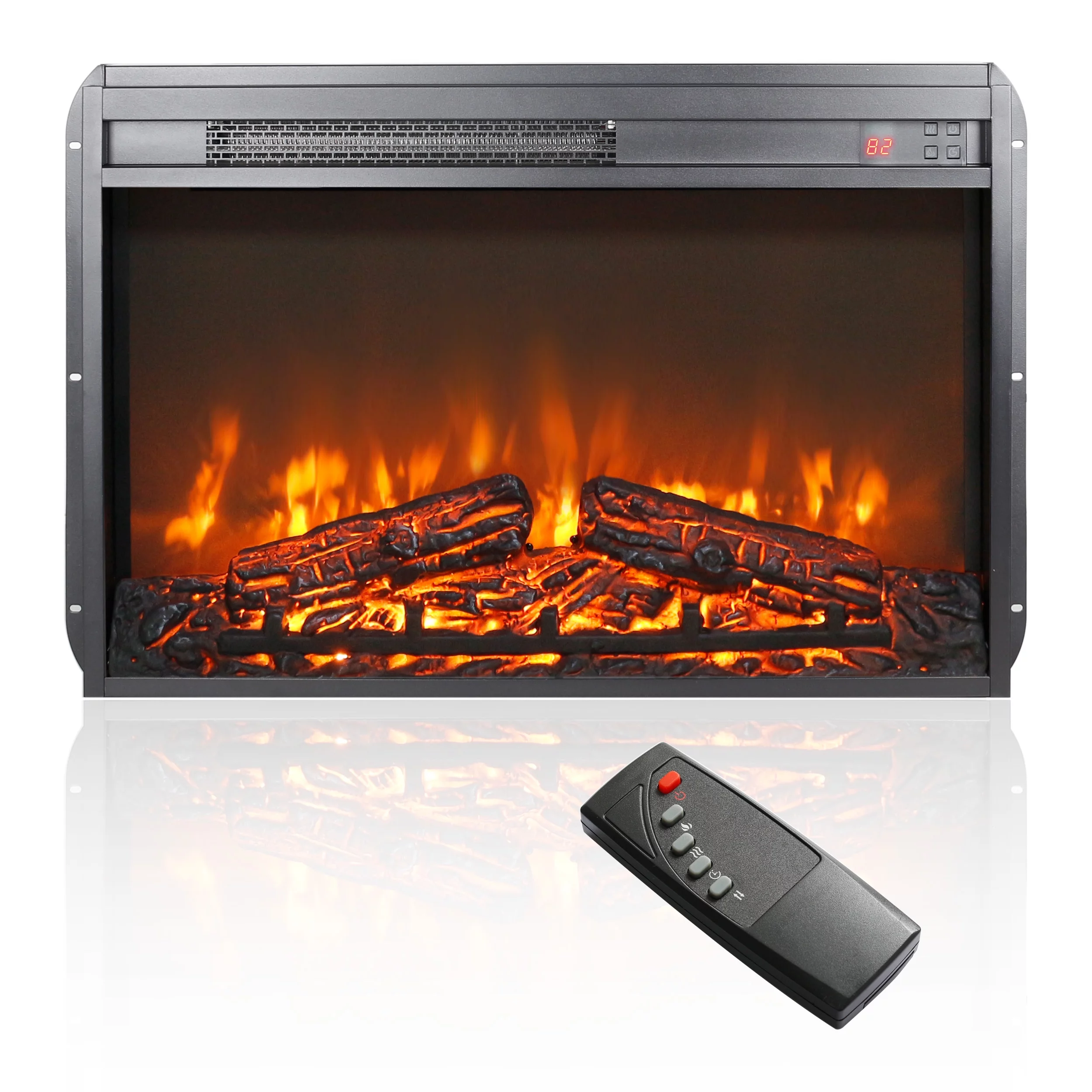 Seetaras 26 Inch Electric Fireplace Insert with Realistic Logs Flames Thin Electric Fireplace with Overheating Protection Infrared Electric Fireplace Insert, Black, Remote