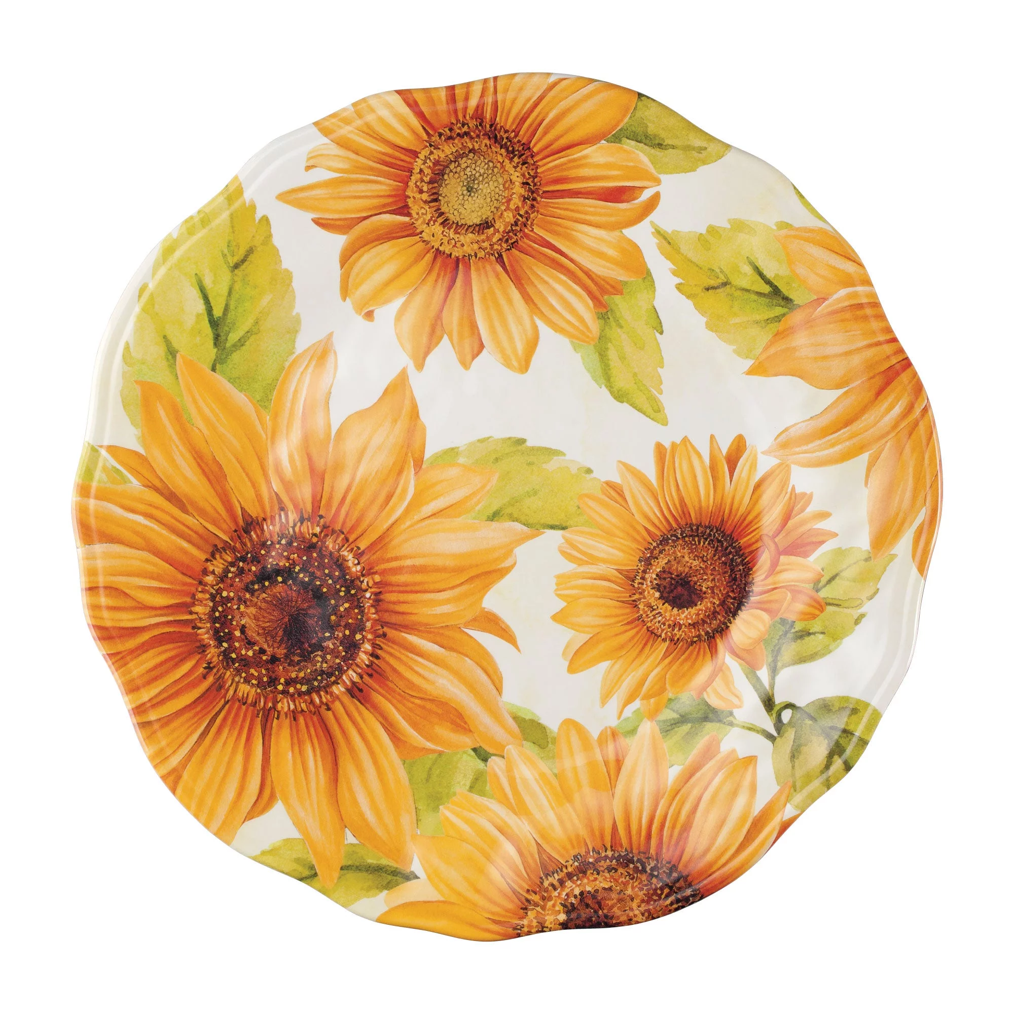 Gourmet Art 12-Piece Melamine Dinnerware Set, Includes Dinner Plates, Salad Plates, Bowls, Service for 4. (Sunflower)