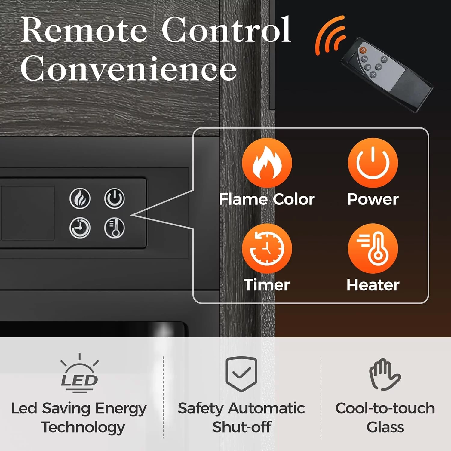 Royalcraft 23 Inch Electric Fireplace for TV Stand, Built-in Fireplace Heater with Multicolor Flames and Timer, 1400W Insert Heater with Remote Control, Low Noise, Black