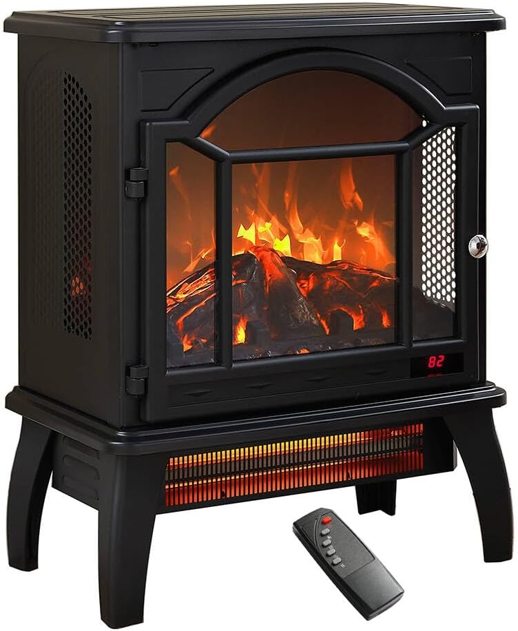 KOFOHON Freestanding Electric Fireplace Heater,Portable Infrared Fireplace Stove with 4 Types of 3D Realistic Flame Effects,Adjustable Temperature Compact Indoor Space Heater,Timer&Remote,22-1500W.