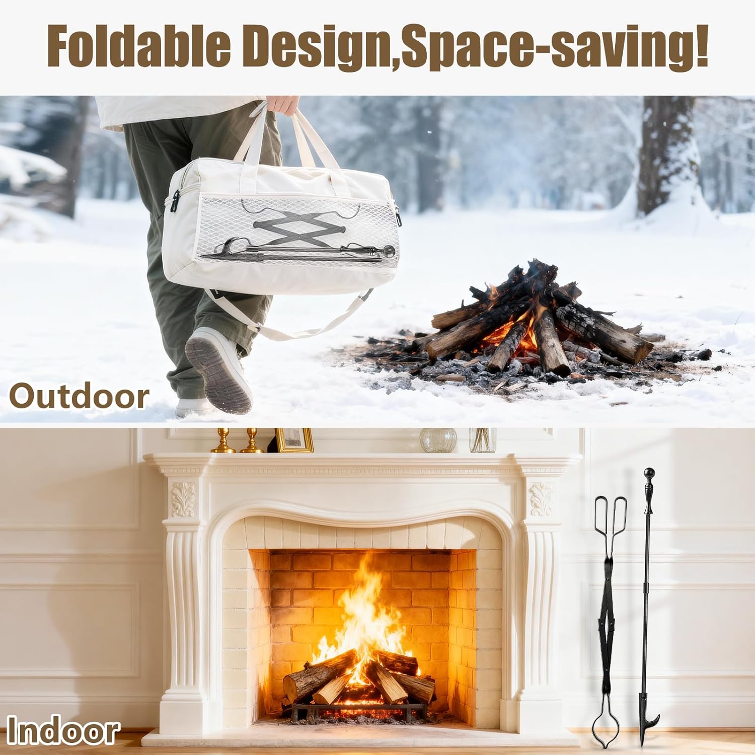 AMAGABELI GARDEN & HOME 26 Long Firewood Tongs Log Grabber for Fireplace Fire Pit Campfire Bonfire for up 12'' Thick Logs Heavy Duty Wrought Iron Outside Outdoor Indoor Wood Stove Fire Place Tools