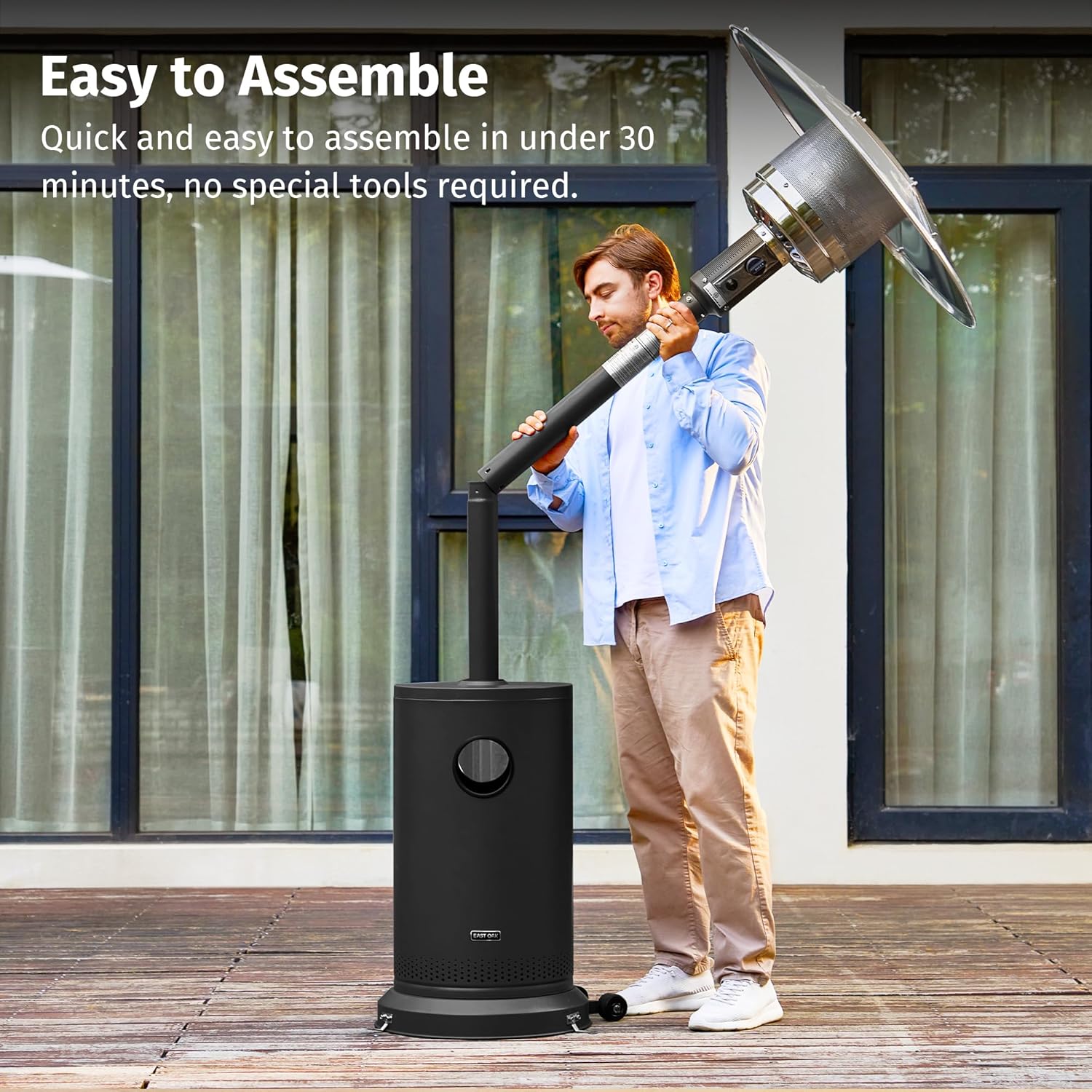 EAST OAK 50,000 BTU Patio Heater for Outdoor Use with Round Table Design, Double-Layer Stainless Steel Burner, Wheels, Triple Protection System, Outdoor Heater for Home and Residential, Black