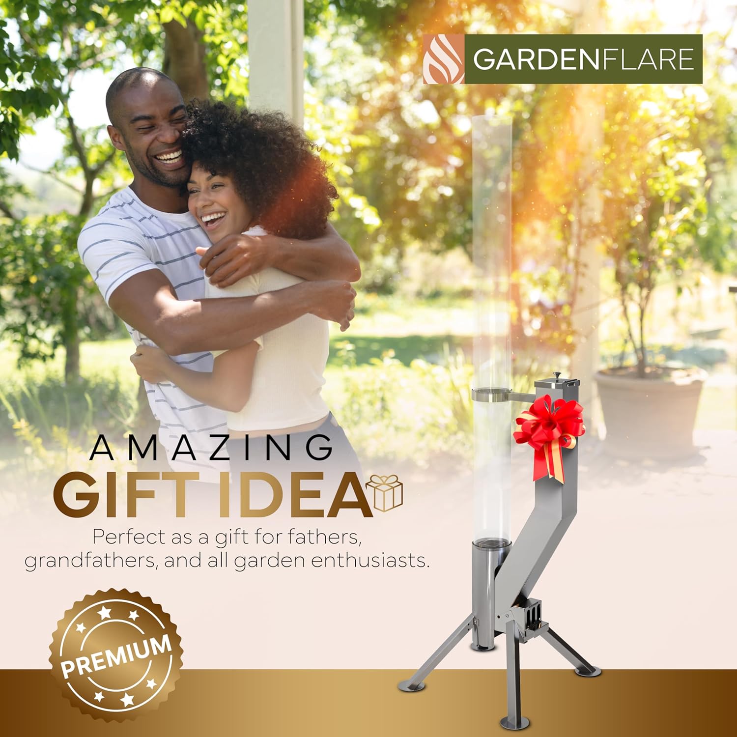 GARDENFLARE Smokeless Fire Pit - Outdoor Wood Pellet Fire Tube Stainless Steel firepit for Ambience Fire on Your Backyard, Patio, Porch & Garden (Matte Black, Classic)