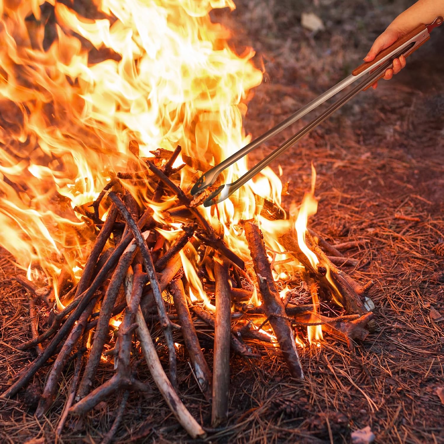 XUDAKAIXIN Fire Pit Tongs 32-inch Super Long for Loading Wood,BBQ with Extended Luxurious Acacia Handle for Fire Pits, Fire Rings,Campfires, and Fireplaces, Outdoor or Indoor ﻿