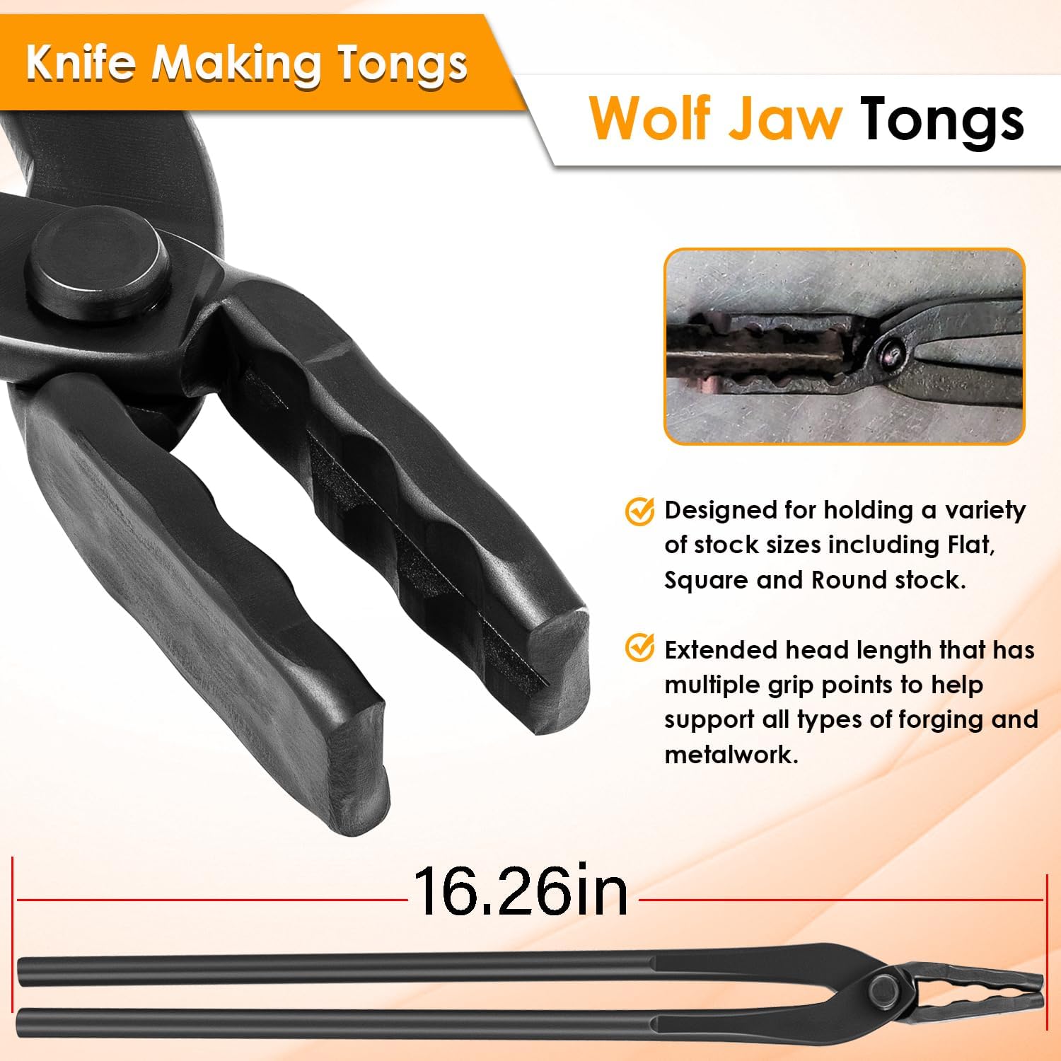 Blacksmith Tongs Knife Making Tongs Set 1/4 Flat Jaw, Pick Up, Scroll Tongs & 3/8 1/2 5/8 V-Bit Assembled Bladesmith Steel Forge Tongs Anvil Blacksmithing Tongs (6 Tongs)