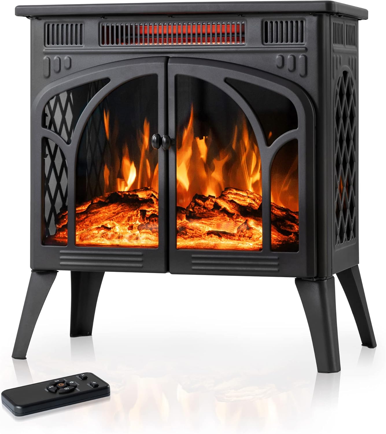 Electactic 24Inch Electric Fireplace Stove , Free-Standing Infrared Fireplace Stove, Controllable 3D Flame, 4 Variable Flame&Log Colors, 1500w, 5100BTU, Black (S230B-BLACK), 23.5L X 10.7W X 24.3H