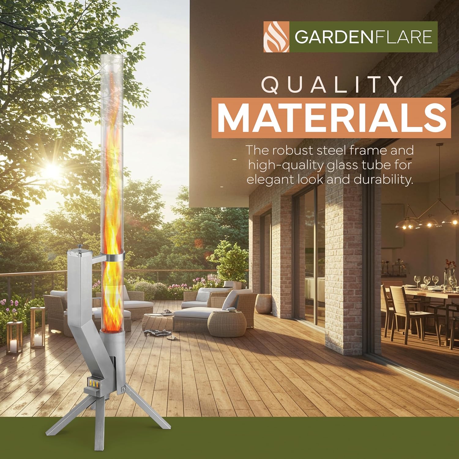 GARDENFLARE Smokeless Fire Pit - Outdoor Wood Pellet Fire Tube Stainless Steel firepit for Ambience Fire on Your Backyard, Patio, Porch & Garden (Matte Black, Classic)