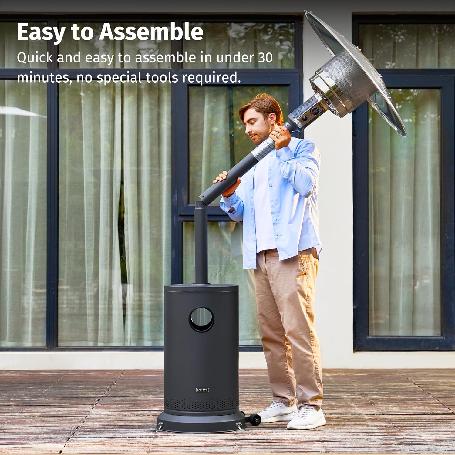 EAST OAK 50,000 BTU Patio Heater for Outdoor Use with Round Table Design, Double-Layer Stainless Steel Burner, Wheels, Triple Protection System, Outdoor Heater for Home and Residential, Black