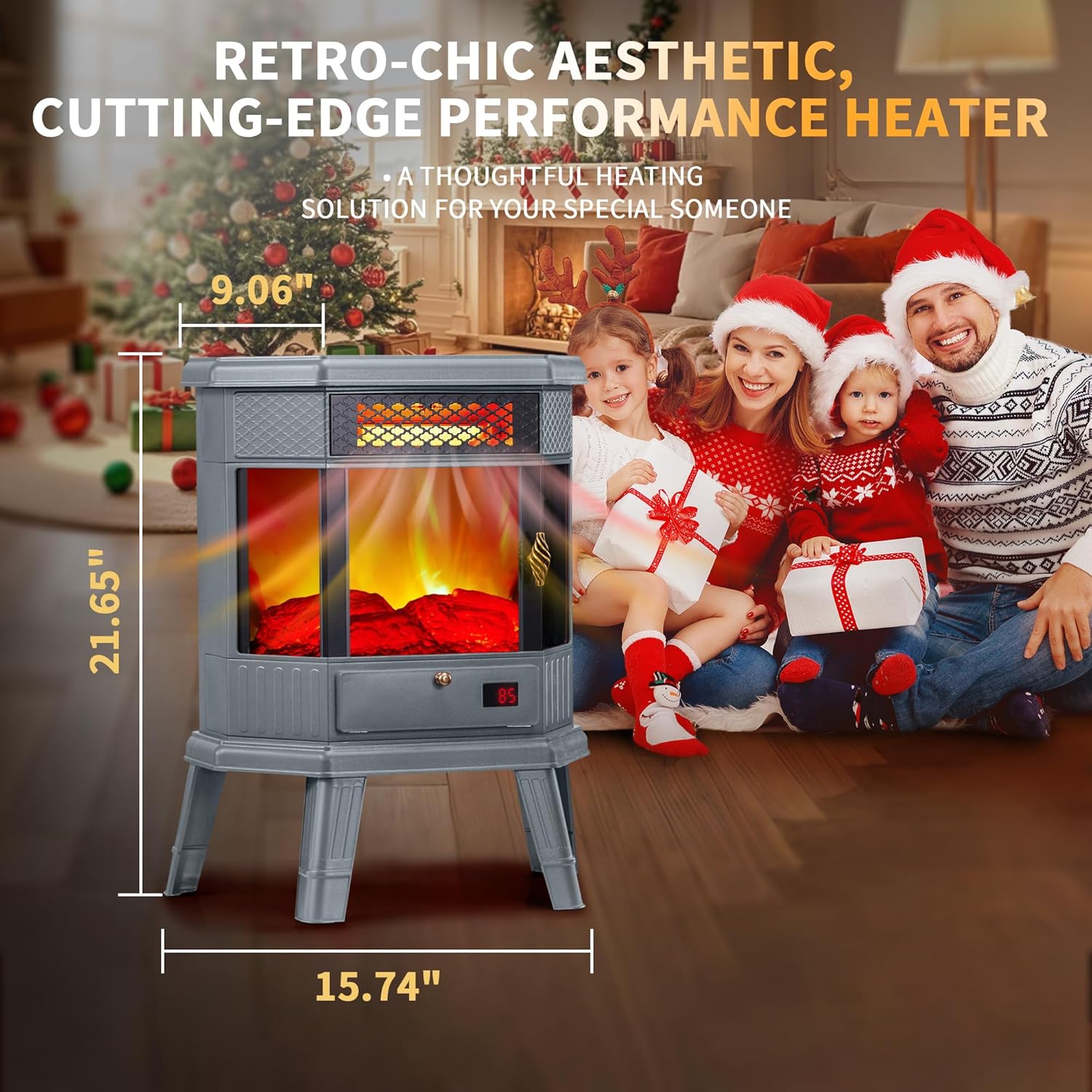 Electric Fireplace Heater 22 in Freestanding Fireplace Stove Infrared Fireplace RealSmart with 3D Flame Effect Remote Control, Timer, Overheating Protection Heater for Indoor Use Black