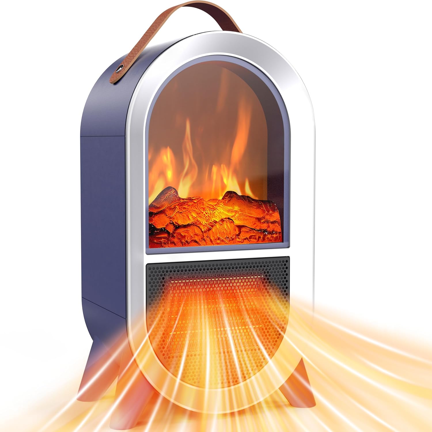 Riseon Portable Electric Fireplace Heater, 1500W/750W Mini Space Heater for Indoor Use with 3D Flame, Thermostat, Carry Handle, Overheat & Tipover Protection, for Home Office Bedroom Desk, Black