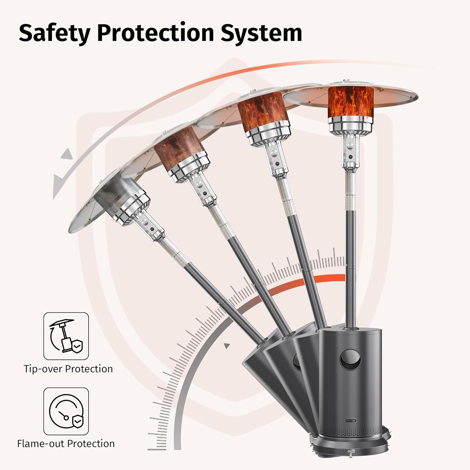 EAST OAK 50,000 BTU Patio Heater for Outdoor Use with Round Table Design, Double-Layer Stainless Steel Burner, Wheels, Triple Protection System, Outdoor Heater for Home and Residential, Black