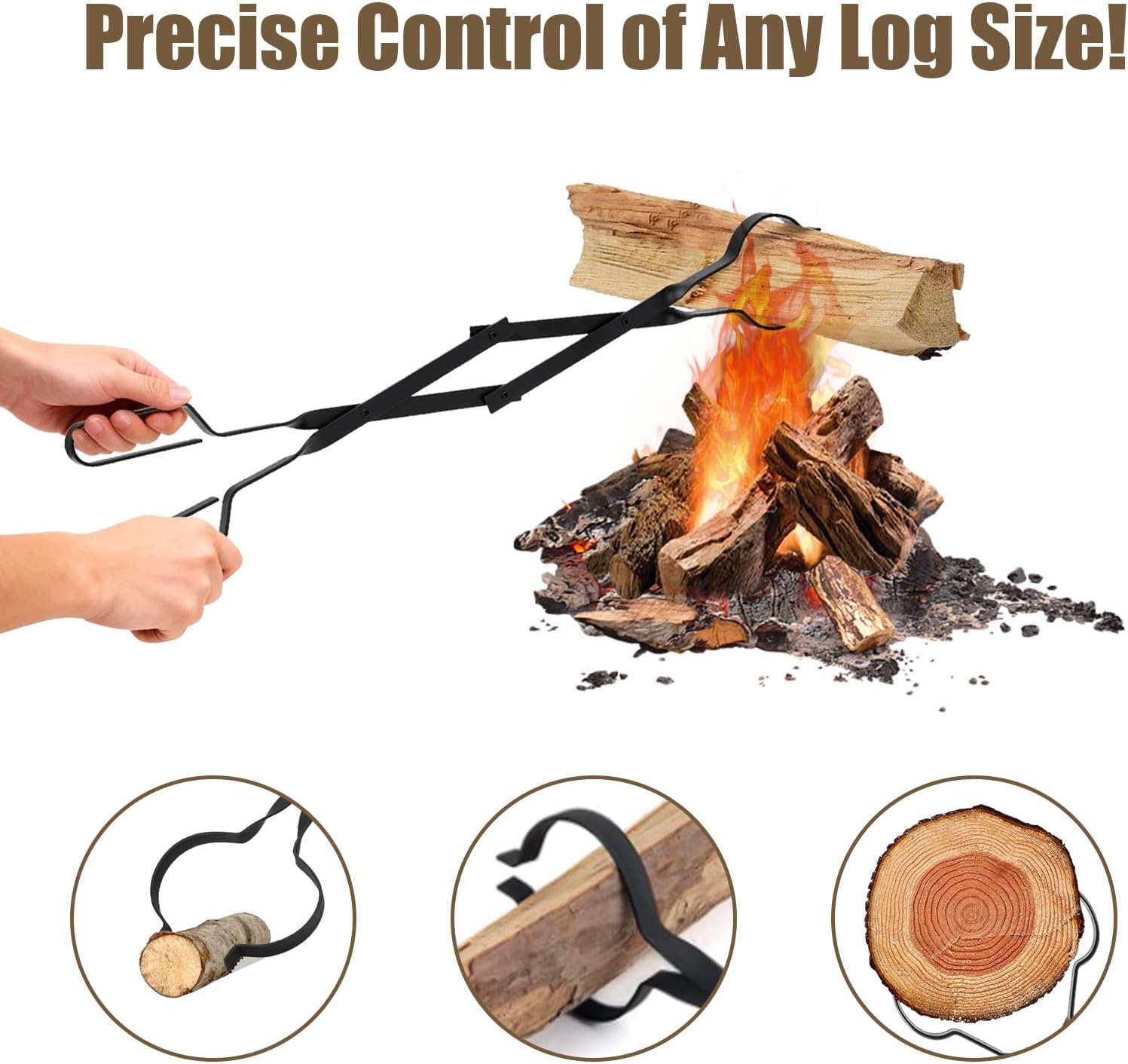 AMAGABELI GARDEN & HOME 26 Long Firewood Tongs Log Grabber for Fireplace Fire Pit Campfire Bonfire for up 12'' Thick Logs Heavy Duty Wrought Iron Outside Outdoor Indoor Wood Stove Fire Place Tools