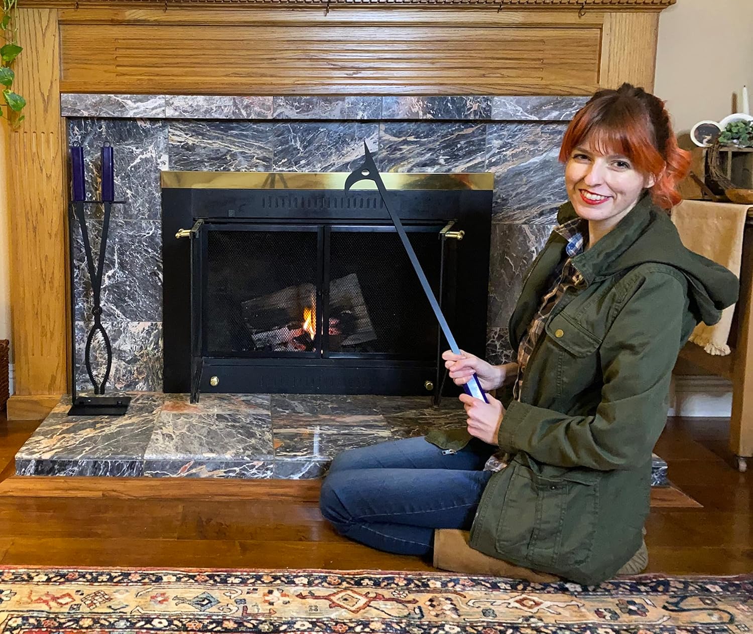 Heavy Duty Fire Tongs Set, 28 inch Fire Poker and Log Grabber Set for Fireplace and Camping Fire Pit Use, Portable Rustproof Safely Firewood Tools