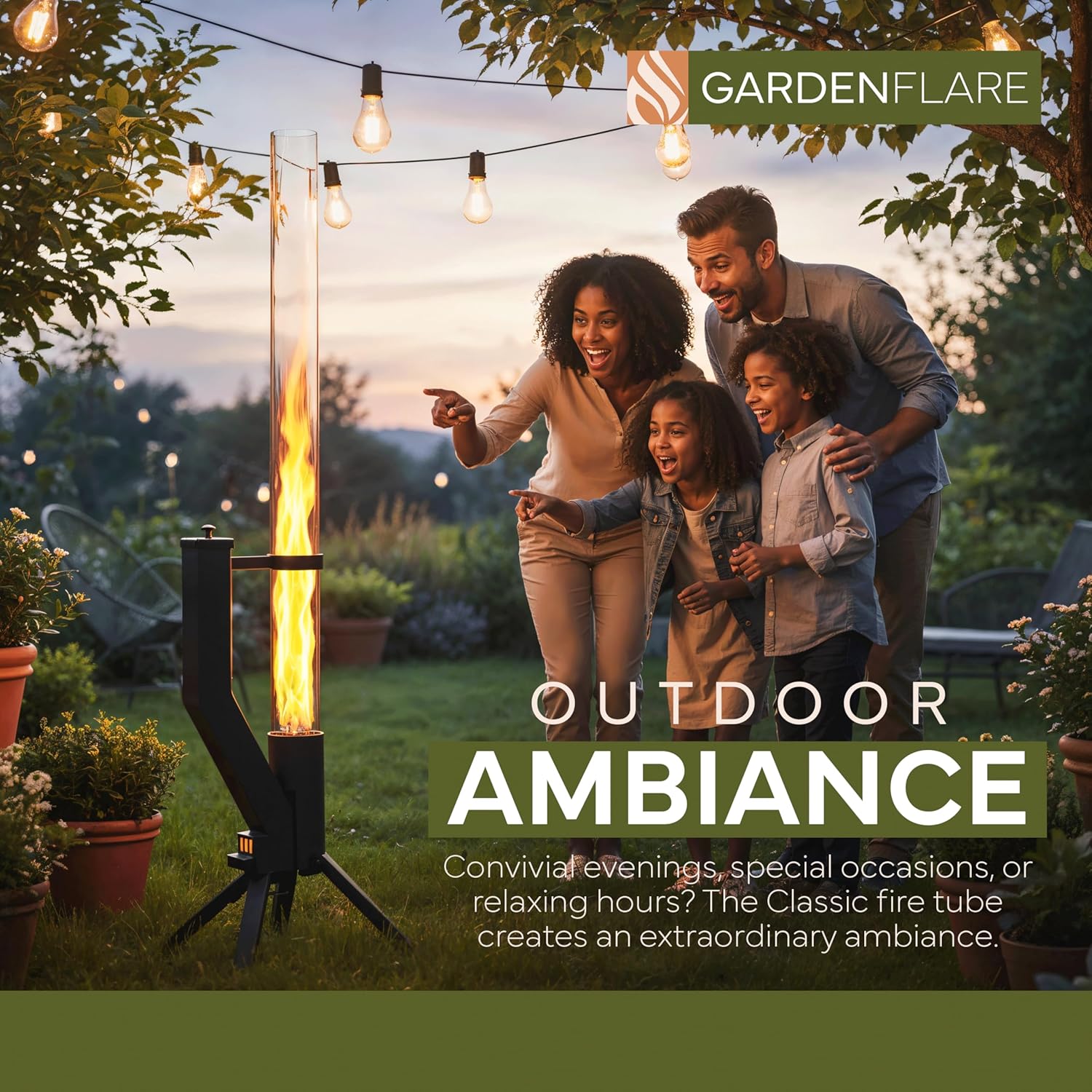 GARDENFLARE Smokeless Fire Pit - Outdoor Wood Pellet Fire Tube Stainless Steel firepit for Ambience Fire on Your Backyard, Patio, Porch & Garden (Matte Black, Classic)