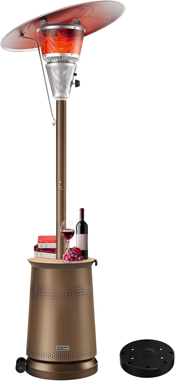Mars Explo 50,000 BTU Patio Heater for Outdoor Use With Adjustable Heat Focusing Top, Portable Propane Patio Heater with Wheels, Stainless Steel Burner for Porch, Deck, Garden, Commercial (Brown)