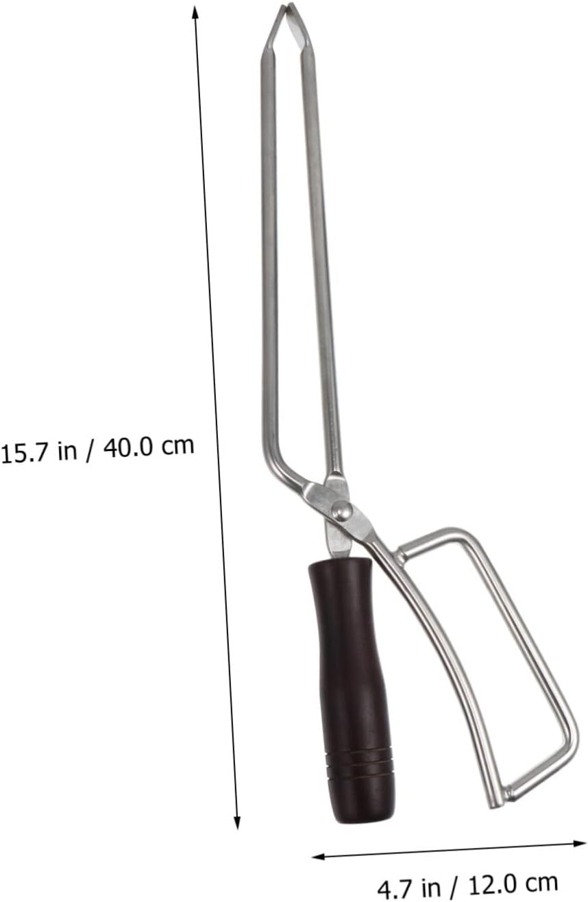 SUPVOX 4pcs Extended Charcoal Tongs Solid Beech Handle BBQ Fire Tool for Outdoor Grilling Comfortable Grip and Reach for Safe Cooking