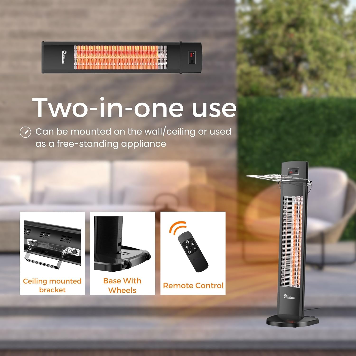 Dr Infrared Heater DR-238 Carbon Infrared Outdoor Heater for Restaurant, Patio, Backyard, Garage, and Decks, Standard, Black