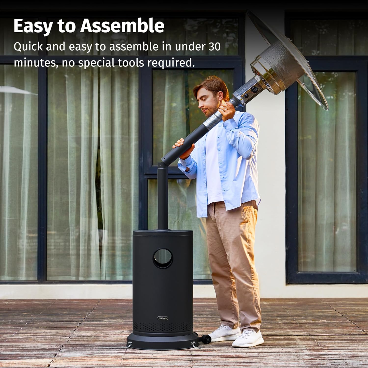 EAST OAK 50,000 BTU Patio Heater for Outdoor Use with Round Table Design, Double-Layer Stainless Steel Burner, Wheels, Triple Protection System, Outdoor Heater for Home and Residential, Black