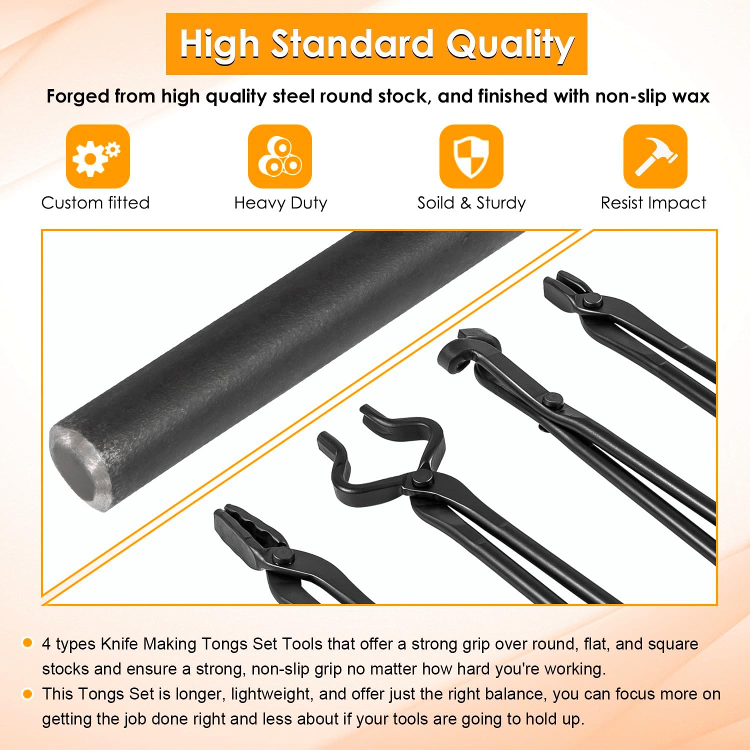 Blacksmith Tongs Knife Making Tongs Set 1/4 Flat Jaw, Pick Up, Scroll Tongs & 3/8 1/2 5/8 V-Bit Assembled Bladesmith Steel Forge Tongs Anvil Blacksmithing Tongs (6 Tongs)