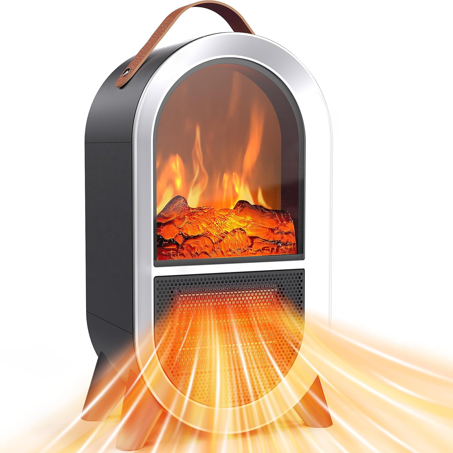 Riseon Portable Electric Fireplace Heater, 1500W/750W Mini Space Heater for Indoor Use with 3D Flame, Thermostat, Carry Handle, Overheat & Tipover Protection, for Home Office Bedroom Desk, Black