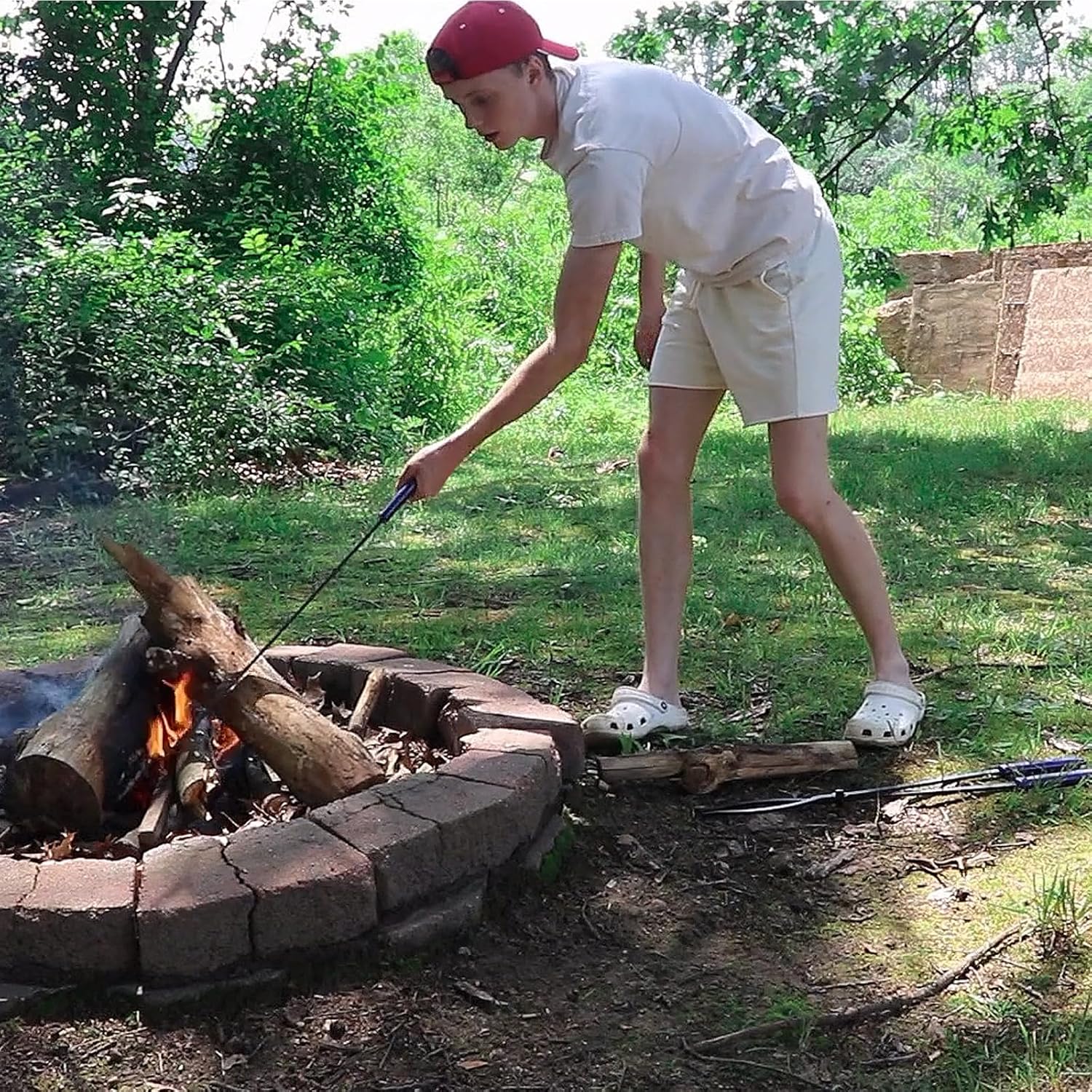 Heavy Duty Fire Tongs Set, 28 inch Fire Poker and Log Grabber Set for Fireplace and Camping Fire Pit Use, Portable Rustproof Safely Firewood Tools