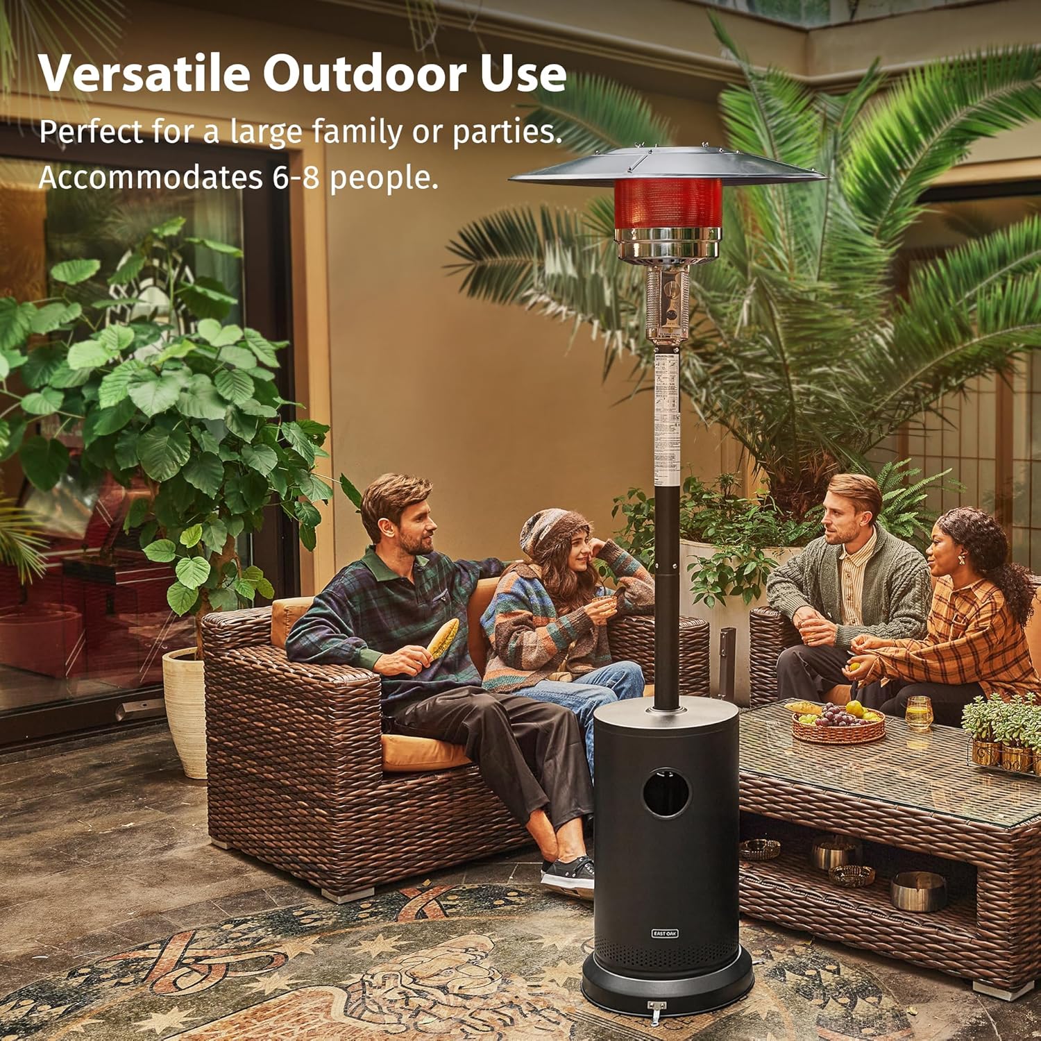 EAST OAK 50,000 BTU Patio Heater for Outdoor Use with Round Table Design, Double-Layer Stainless Steel Burner, Wheels, Triple Protection System, Outdoor Heater for Home and Residential, Black