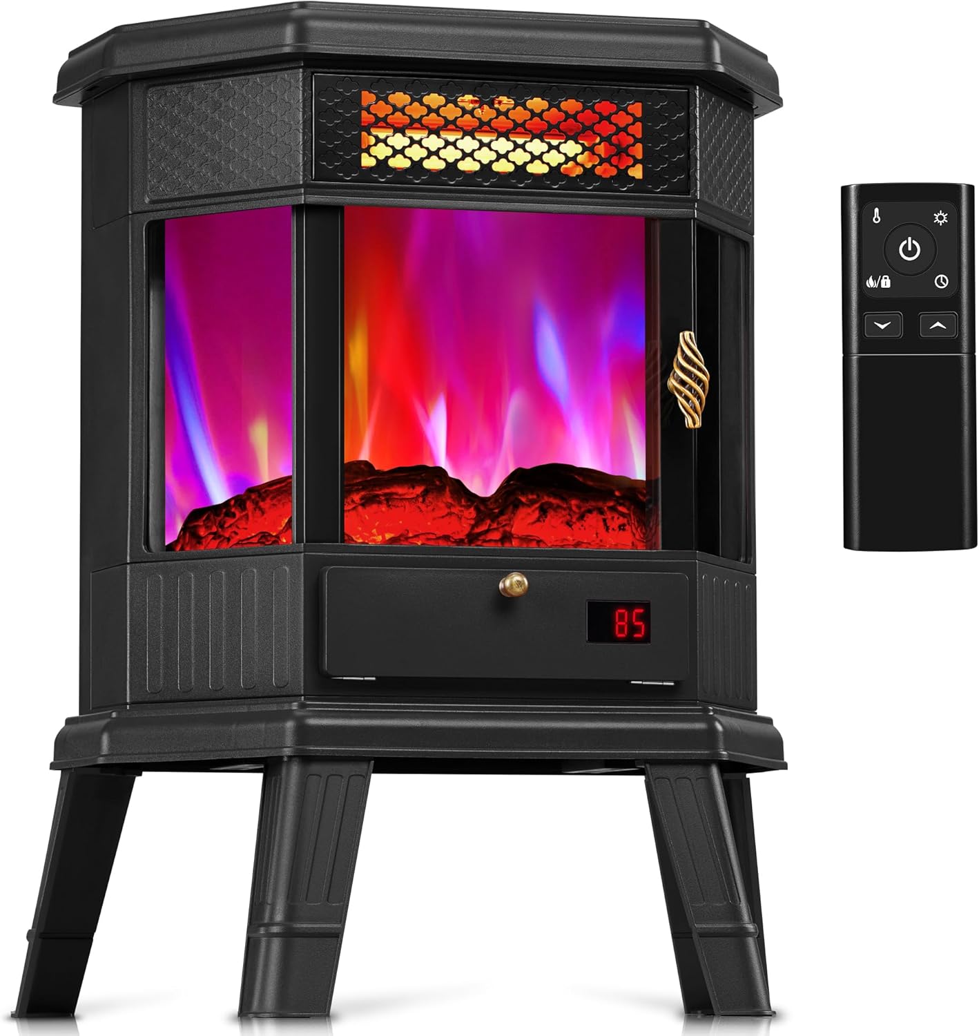 Electric Fireplace Heater 22 in Freestanding Fireplace Stove Infrared Fireplace RealSmart with 3D Flame Effect Remote Control, Timer, Overheating Protection Heater for Indoor Use Black