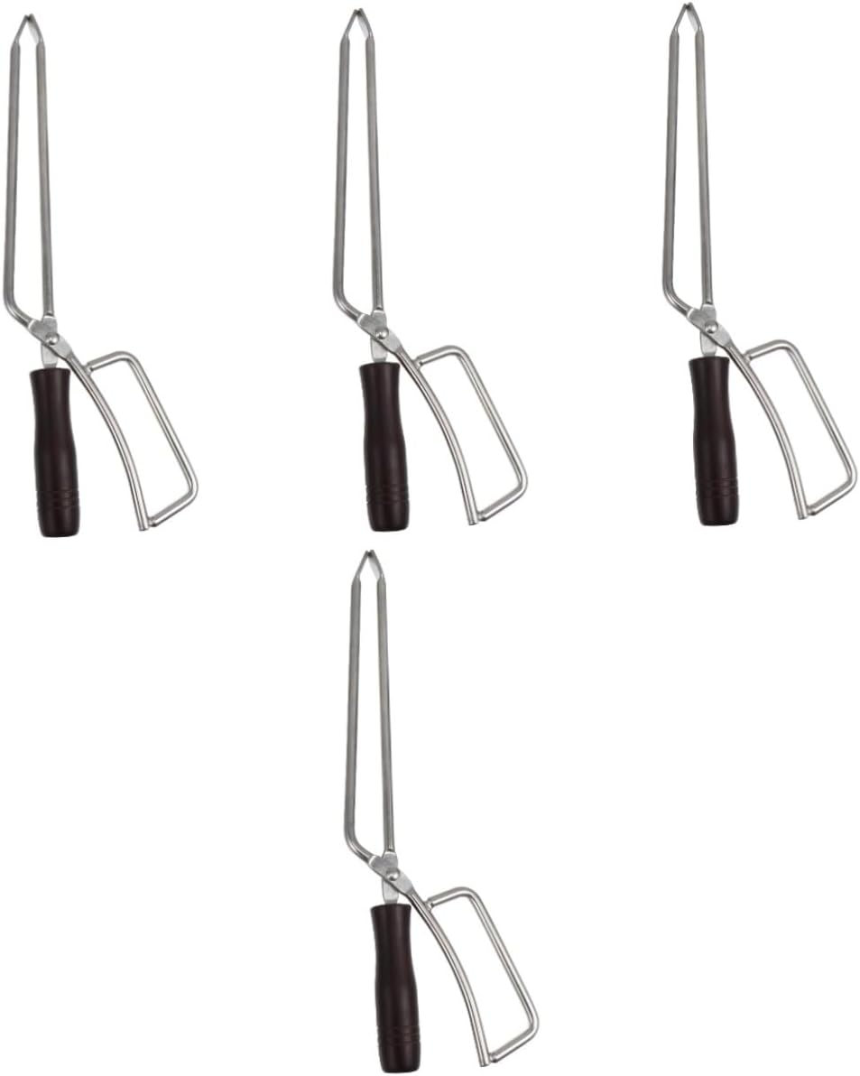 SUPVOX 4pcs Extended Charcoal Tongs Solid Beech Handle BBQ Fire Tool for Outdoor Grilling Comfortable Grip and Reach for Safe Cooking